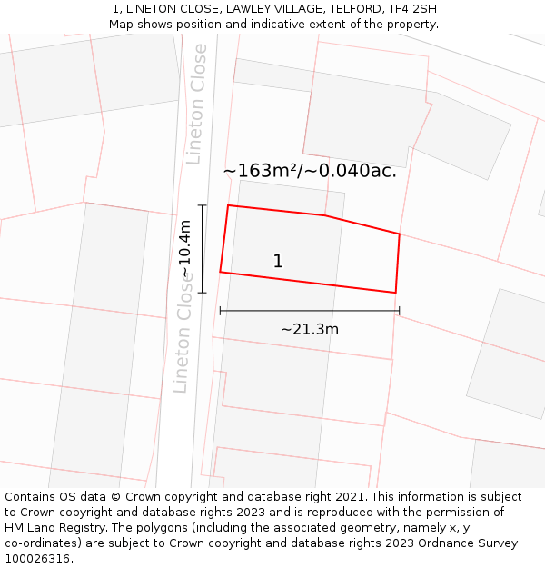 1, LINETON CLOSE, LAWLEY VILLAGE, TELFORD, TF4 2SH: Plot and title map