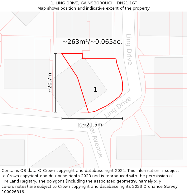 1, LING DRIVE, GAINSBOROUGH, DN21 1GT: Plot and title map