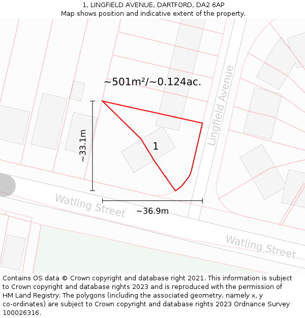 1, LINGFIELD AVENUE, DARTFORD, DA2 6AP: Plot and title map