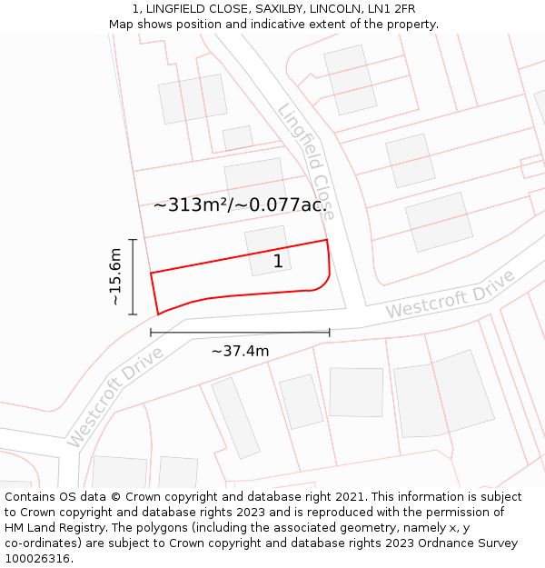 1, LINGFIELD CLOSE, SAXILBY, LINCOLN, LN1 2FR: Plot and title map