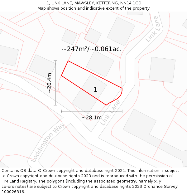 1, LINK LANE, MAWSLEY, KETTERING, NN14 1GD: Plot and title map