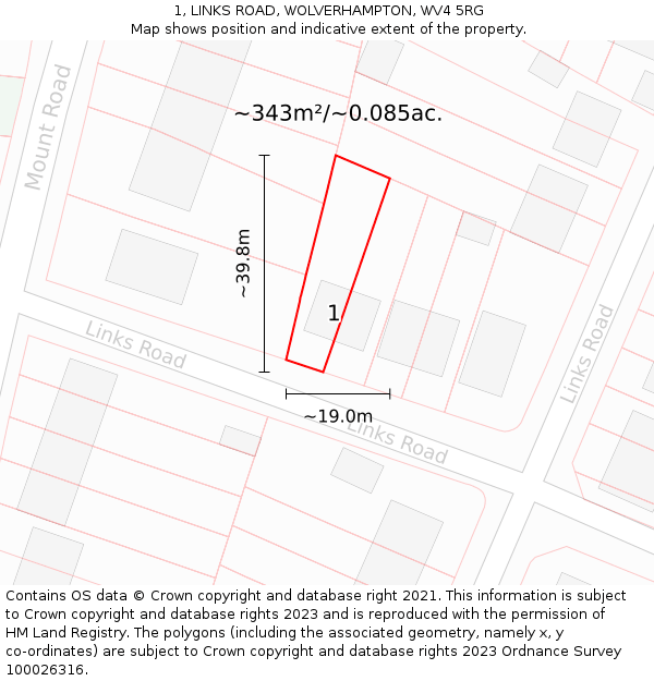 1, LINKS ROAD, WOLVERHAMPTON, WV4 5RG: Plot and title map
