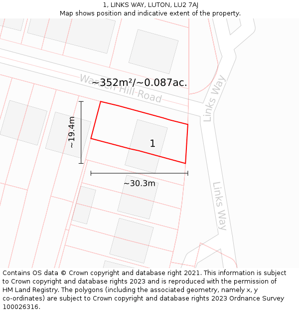 1, LINKS WAY, LUTON, LU2 7AJ: Plot and title map