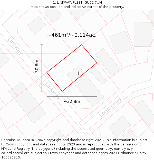 1, LINKWAY, FLEET, GU52 7UH: Plot and title map