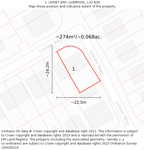 1, LINNET WAY, LIVERPOOL, L33 4DR: Plot and title map