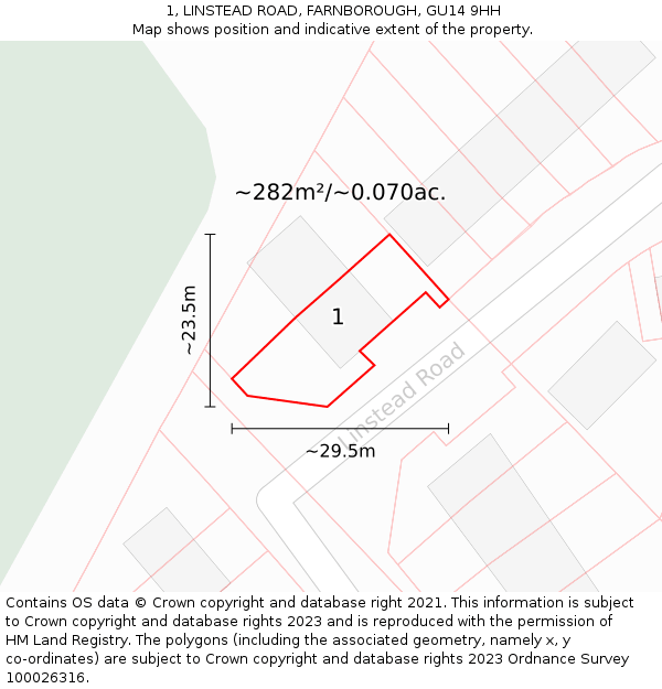 1, LINSTEAD ROAD, FARNBOROUGH, GU14 9HH: Plot and title map