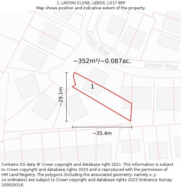 1, LINTON CLOSE, LEEDS, LS17 8PP: Plot and title map