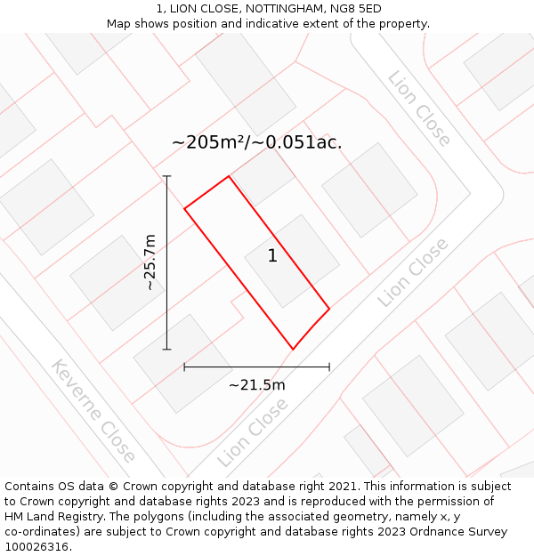 1, LION CLOSE, NOTTINGHAM, NG8 5ED: Plot and title map
