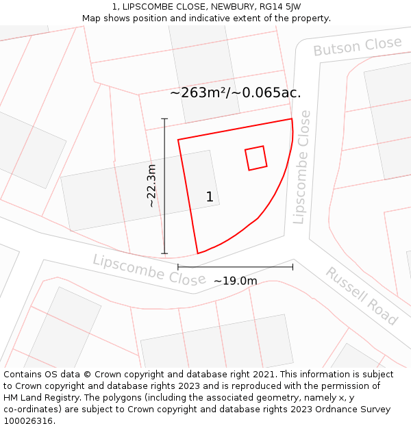 1, LIPSCOMBE CLOSE, NEWBURY, RG14 5JW: Plot and title map