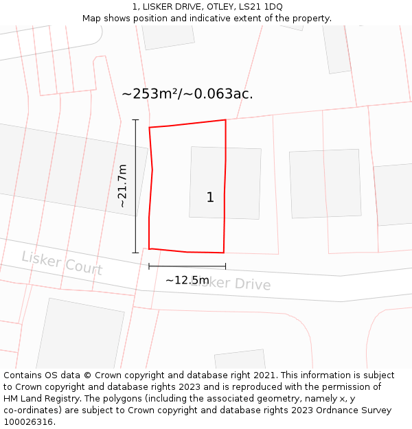 1, LISKER DRIVE, OTLEY, LS21 1DQ: Plot and title map
