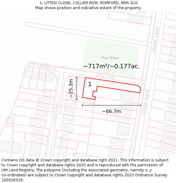 1, LITTEN CLOSE, COLLIER ROW, ROMFORD, RM5 2LG: Plot and title map