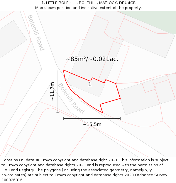 1, LITTLE BOLEHILL, BOLEHILL, MATLOCK, DE4 4GR: Plot and title map