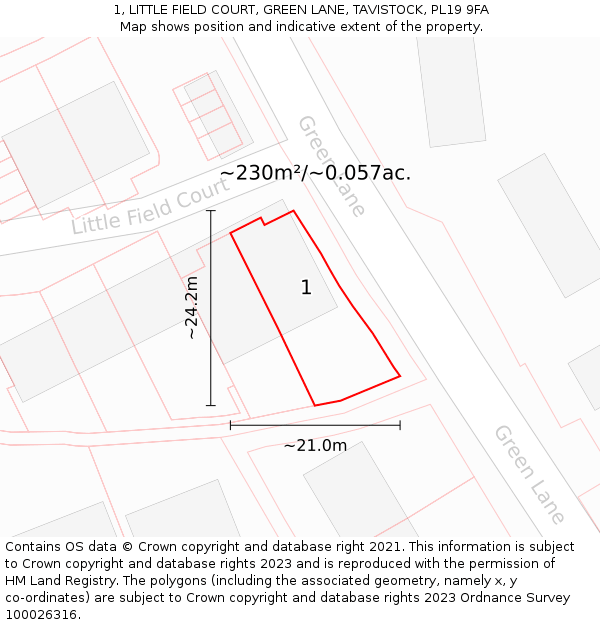 1, LITTLE FIELD COURT, GREEN LANE, TAVISTOCK, PL19 9FA: Plot and title map