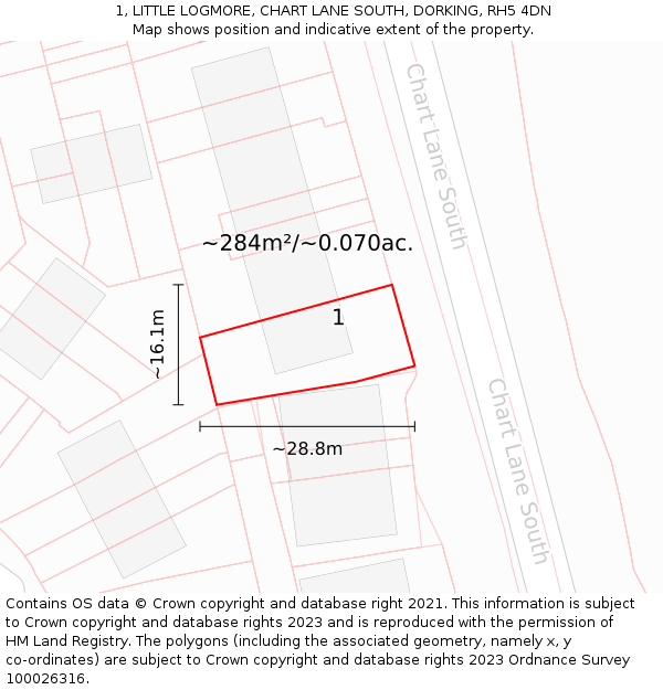 1, LITTLE LOGMORE, CHART LANE SOUTH, DORKING, RH5 4DN: Plot and title map