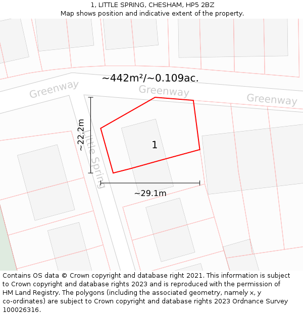 1, LITTLE SPRING, CHESHAM, HP5 2BZ: Plot and title map
