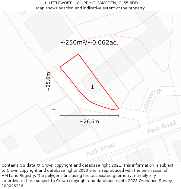 1, LITTLEWORTH, CHIPPING CAMPDEN, GL55 6BD: Plot and title map