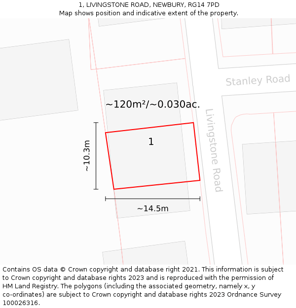 1, LIVINGSTONE ROAD, NEWBURY, RG14 7PD: Plot and title map