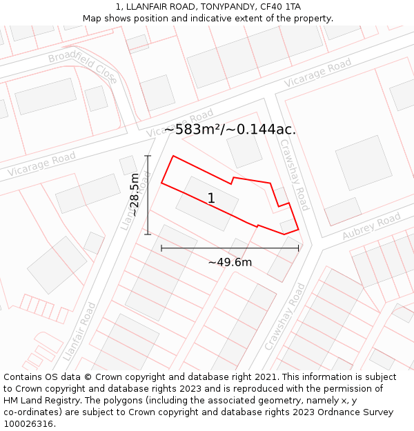 1, LLANFAIR ROAD, TONYPANDY, CF40 1TA: Plot and title map