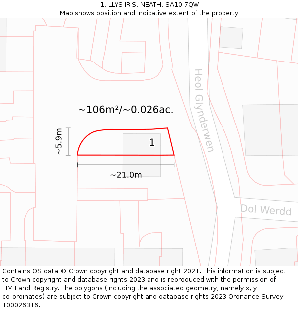 1, LLYS IRIS, NEATH, SA10 7QW: Plot and title map