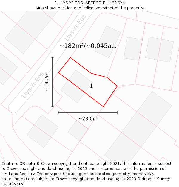 1, LLYS YR EOS, ABERGELE, LL22 9YN: Plot and title map
