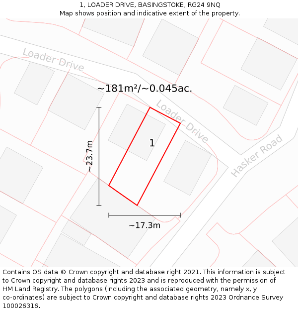 1, LOADER DRIVE, BASINGSTOKE, RG24 9NQ: Plot and title map