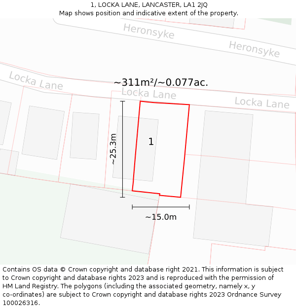 1, LOCKA LANE, LANCASTER, LA1 2JQ: Plot and title map