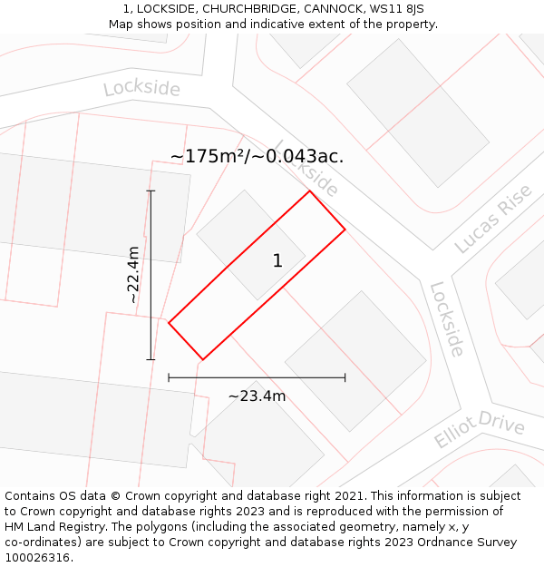 1, LOCKSIDE, CHURCHBRIDGE, CANNOCK, WS11 8JS: Plot and title map