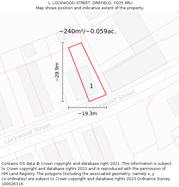 1, LOCKWOOD STREET, DRIFFIELD, YO25 6RU: Plot and title map