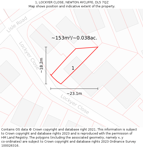 1, LOCKYER CLOSE, NEWTON AYCLIFFE, DL5 7QZ: Plot and title map