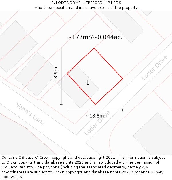 1, LODER DRIVE, HEREFORD, HR1 1DS: Plot and title map