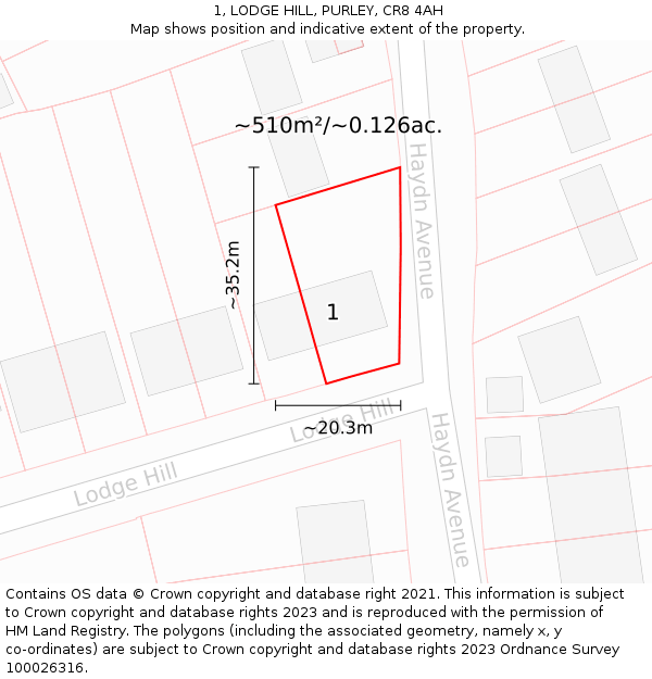 1, LODGE HILL, PURLEY, CR8 4AH: Plot and title map