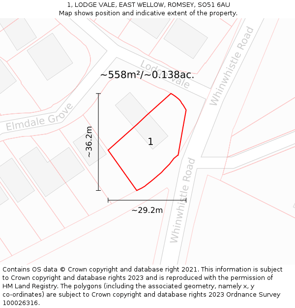 1, LODGE VALE, EAST WELLOW, ROMSEY, SO51 6AU: Plot and title map