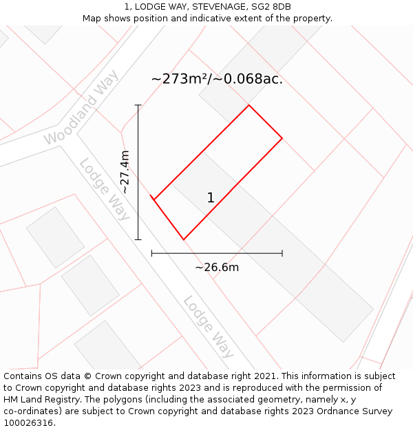 1, LODGE WAY, STEVENAGE, SG2 8DB: Plot and title map