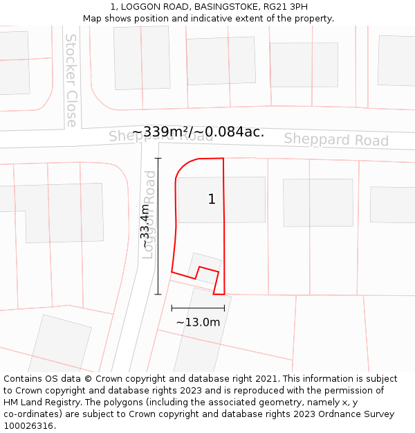 1, LOGGON ROAD, BASINGSTOKE, RG21 3PH: Plot and title map