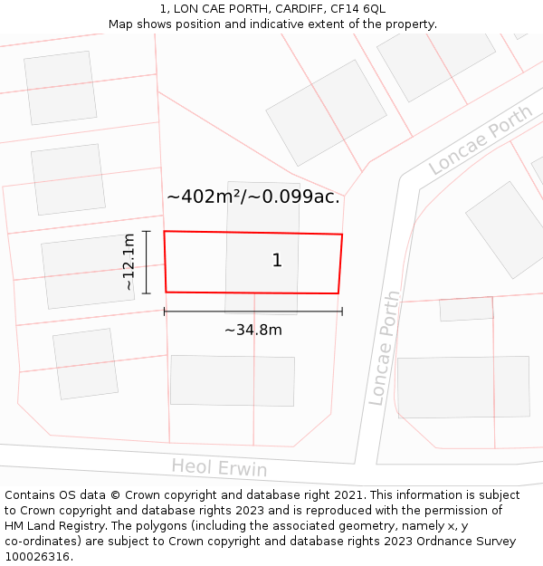 1, LON CAE PORTH, CARDIFF, CF14 6QL: Plot and title map