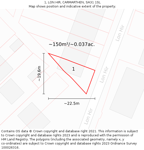 1, LON HIR, CARMARTHEN, SA31 1SL: Plot and title map