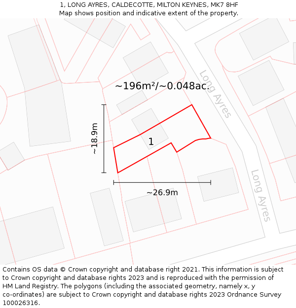 1, LONG AYRES, CALDECOTTE, MILTON KEYNES, MK7 8HF: Plot and title map