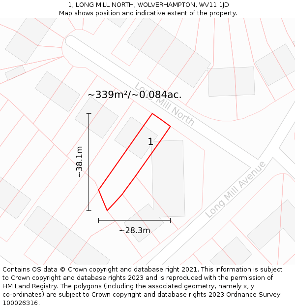 1, LONG MILL NORTH, WOLVERHAMPTON, WV11 1JD: Plot and title map