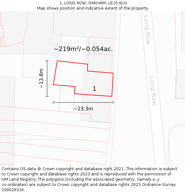 1, LONG ROW, OAKHAM, LE15 6LN: Plot and title map