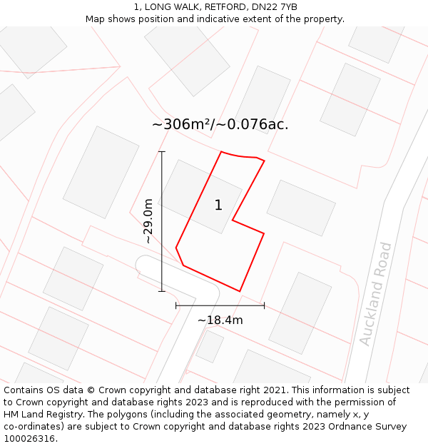 1, LONG WALK, RETFORD, DN22 7YB: Plot and title map