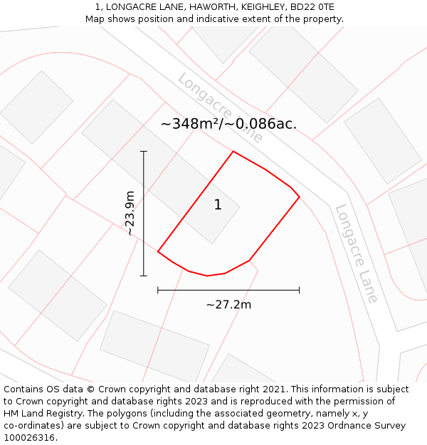 1, LONGACRE LANE, HAWORTH, KEIGHLEY, BD22 0TE: Plot and title map