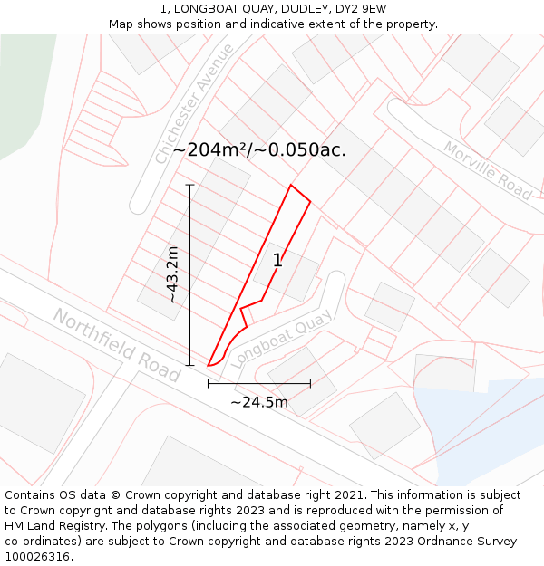 1, LONGBOAT QUAY, DUDLEY, DY2 9EW: Plot and title map