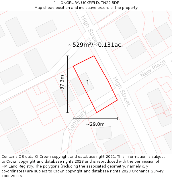 1, LONGBURY, UCKFIELD, TN22 5DF: Plot and title map