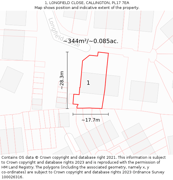 1, LONGFIELD CLOSE, CALLINGTON, PL17 7EA: Plot and title map