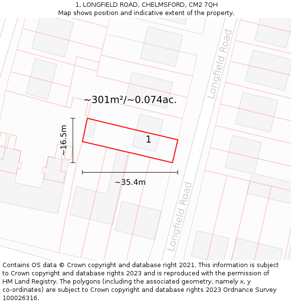 1, LONGFIELD ROAD, CHELMSFORD, CM2 7QH: Plot and title map