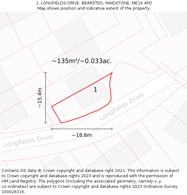 1, LONGFIELDS DRIVE, BEARSTED, MAIDSTONE, ME14 4PD: Plot and title map