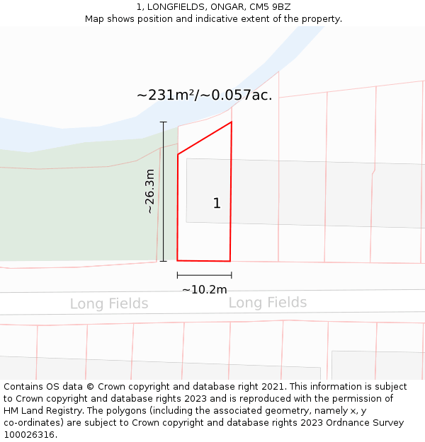 1, LONGFIELDS, ONGAR, CM5 9BZ: Plot and title map