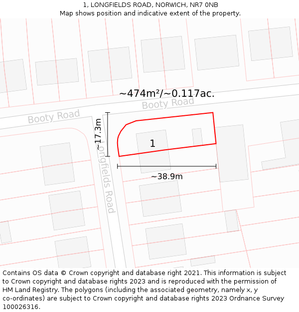 1, LONGFIELDS ROAD, NORWICH, NR7 0NB: Plot and title map