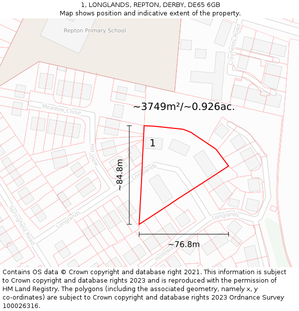1, LONGLANDS, REPTON, DERBY, DE65 6GB: Plot and title map