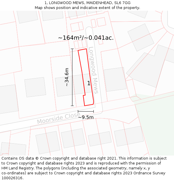 1, LONGWOOD MEWS, MAIDENHEAD, SL6 7GG: Plot and title map